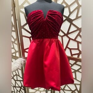 Red Short Dress Rhinestone Bubble Skirt